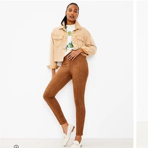LOFT Brown Ankle Zip Faux Suede Leggings
